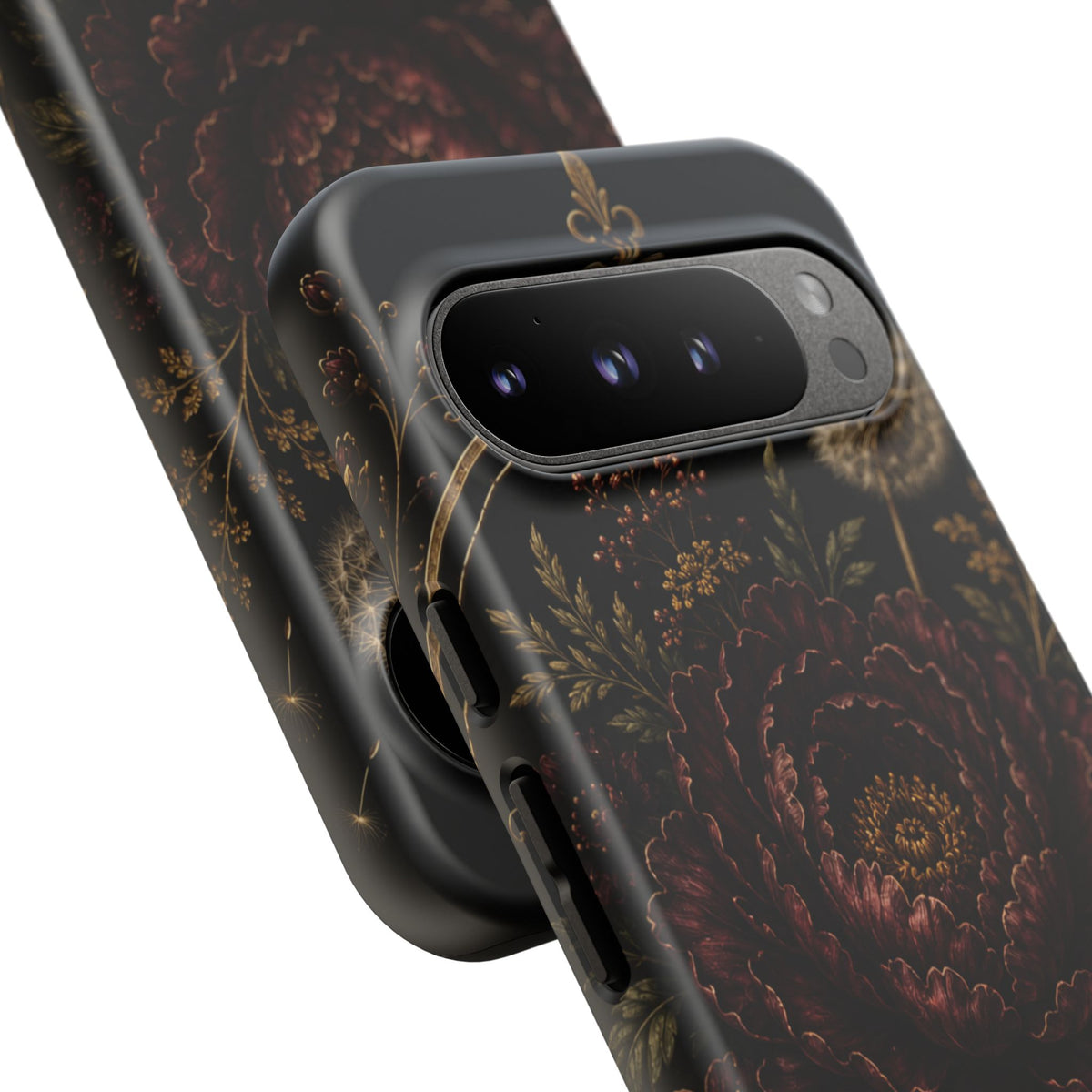 Midnight Garden Tough Case – Vintage Dark Floral Phone Case (Antique Dahlia & Dandelion)