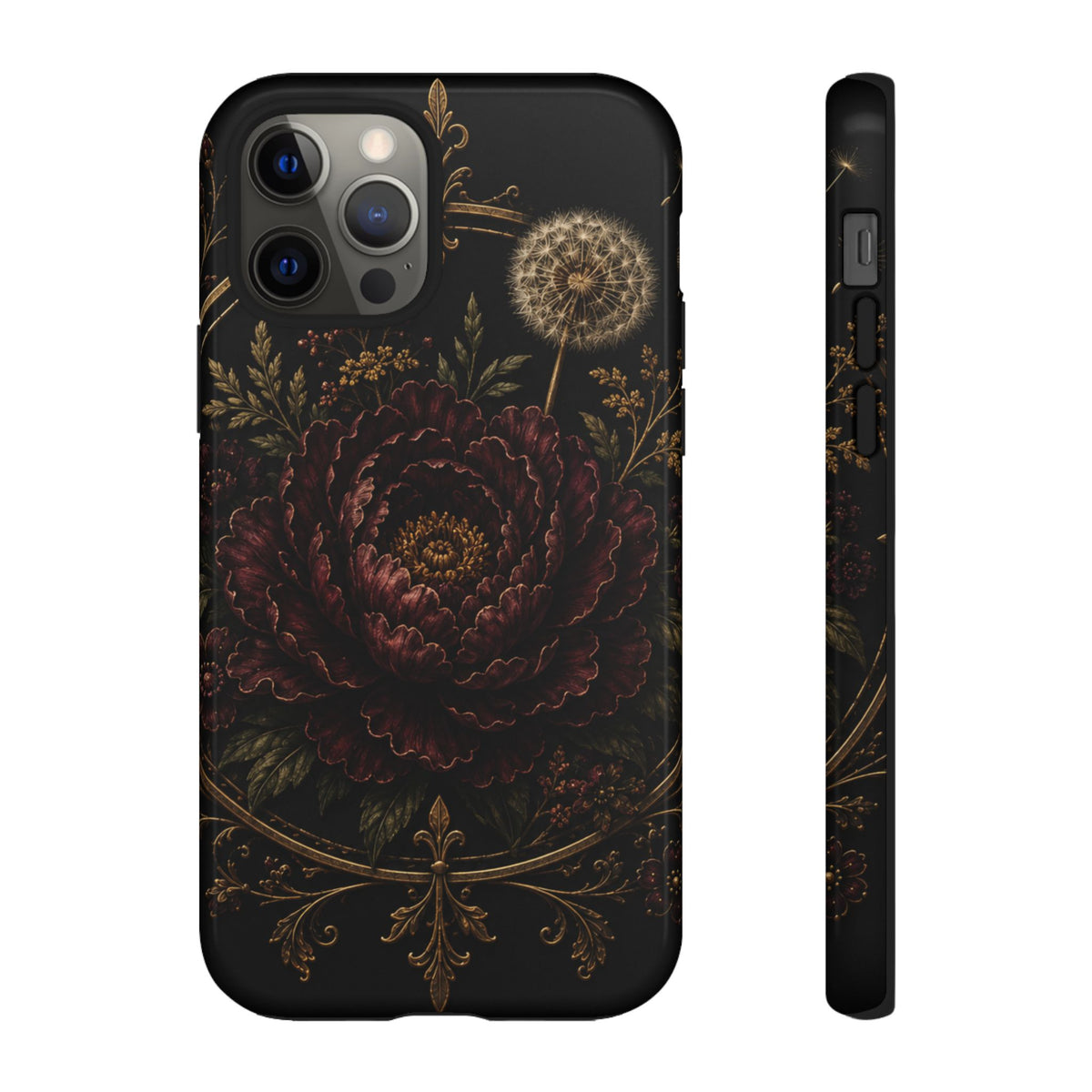 Midnight Garden Tough Case – Vintage Dark Floral Phone Case (Antique Dahlia & Dandelion)
