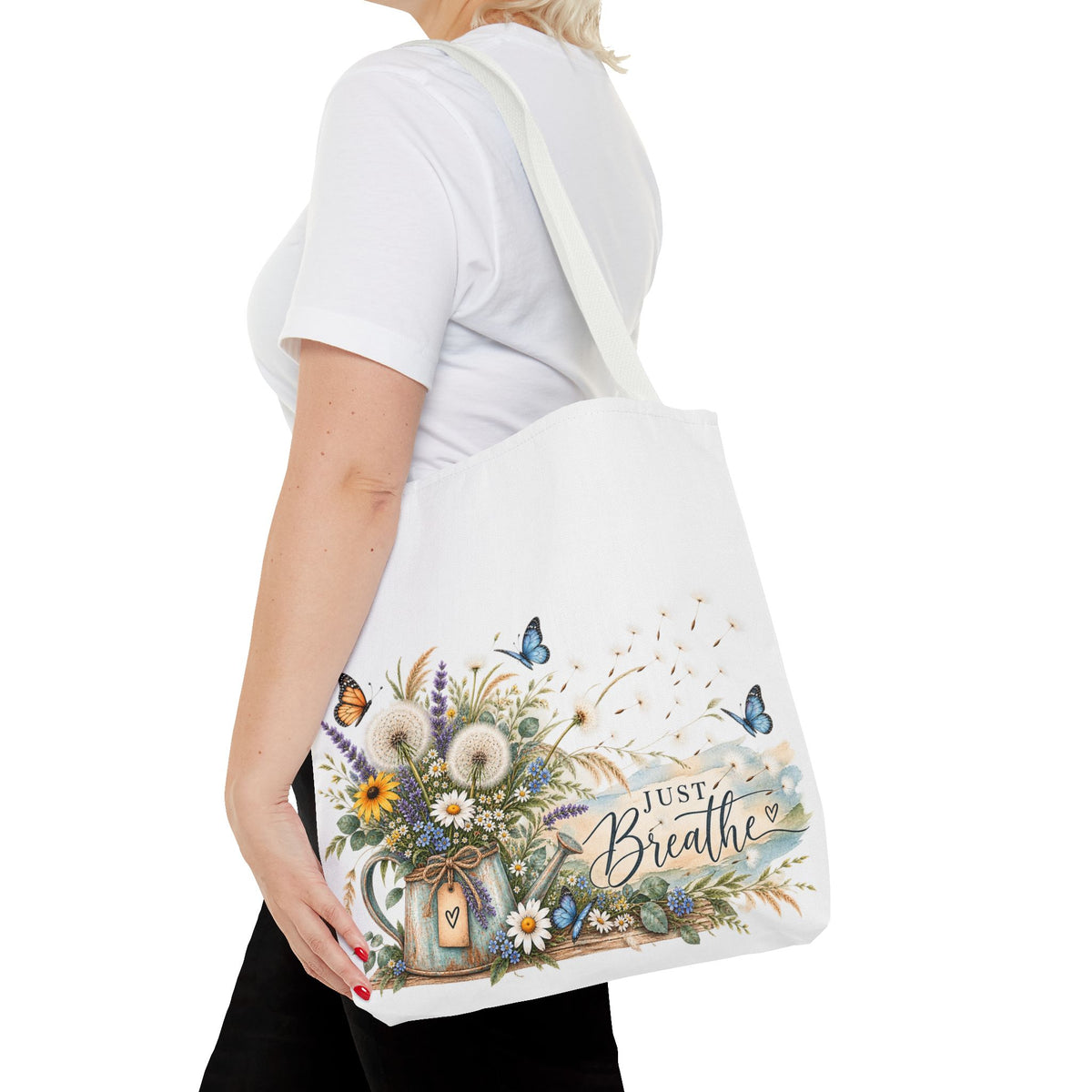Just Breathe Floral Tote Bag — Butterfly Dandelion Garden AOP Tote