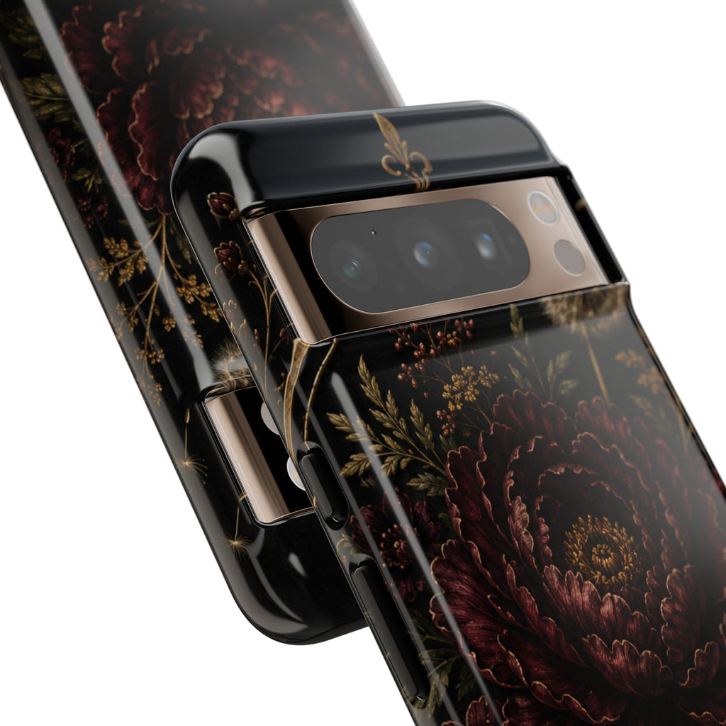 Midnight Garden Tough Case – Vintage Dark Floral Phone Case (Antique Dahlia & Dandelion)
