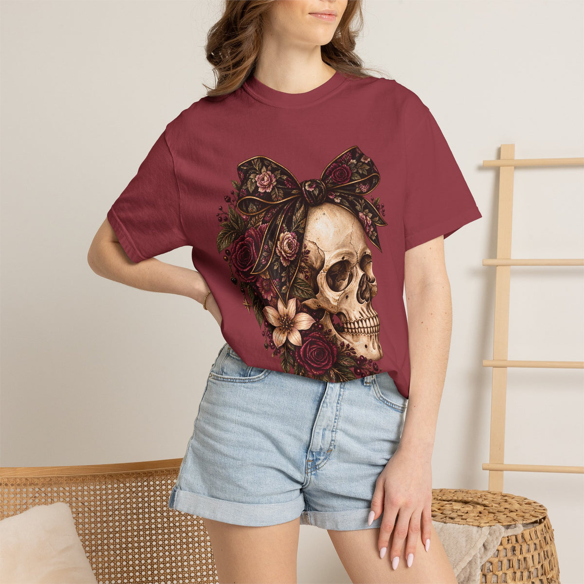 Skull & Roses T-Shirt — Floral Skull Graphic Tee