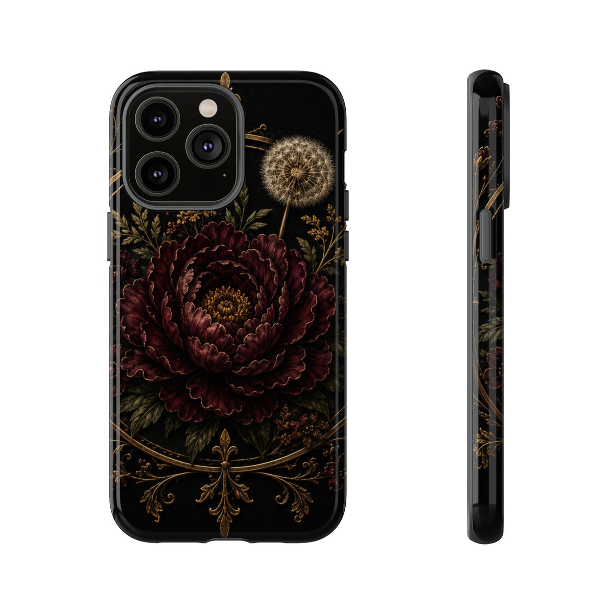 Midnight Garden Tough Case – Vintage Dark Floral Phone Case (Antique Dahlia & Dandelion)