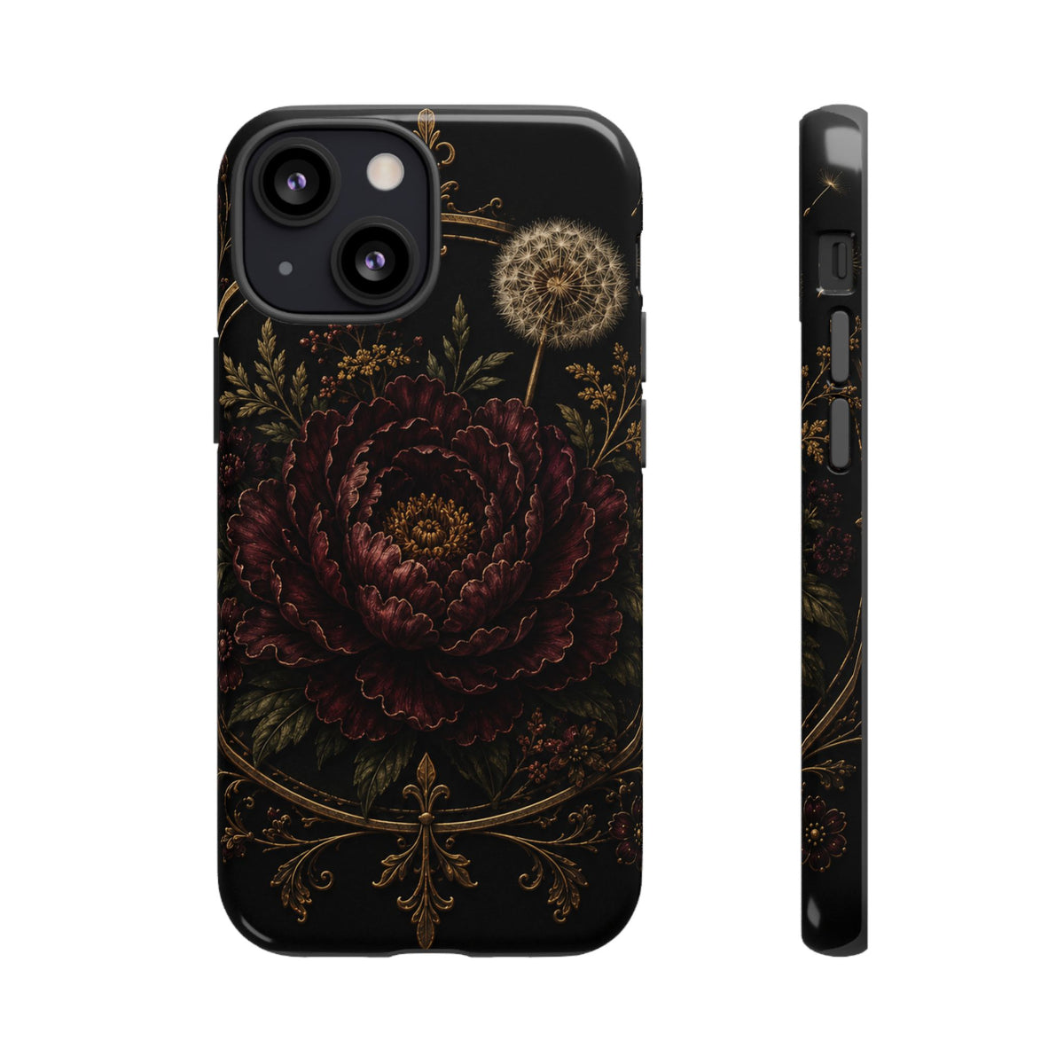 Midnight Garden Tough Case – Vintage Dark Floral Phone Case (Antique Dahlia & Dandelion)