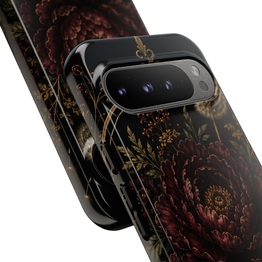 Midnight Garden Tough Case – Vintage Dark Floral Phone Case (Antique Dahlia & Dandelion)
