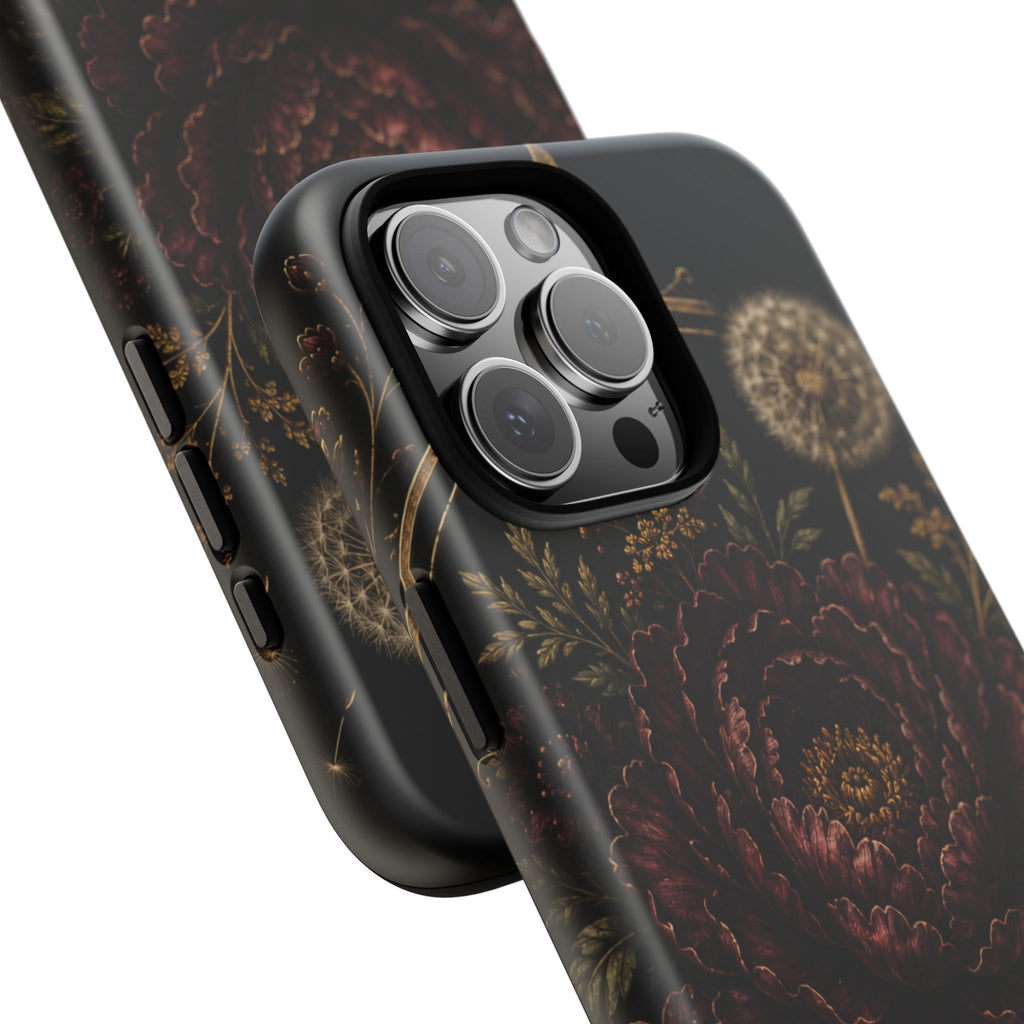 Midnight Garden Tough Case – Vintage Dark Floral Phone Case (Antique Dahlia & Dandelion)