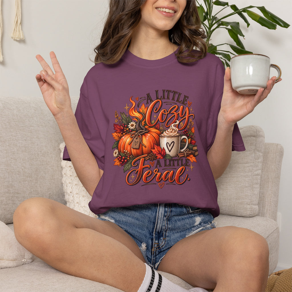 Cozy A Little Cozy A Little Feral Fall Pumpkin T-Shirt