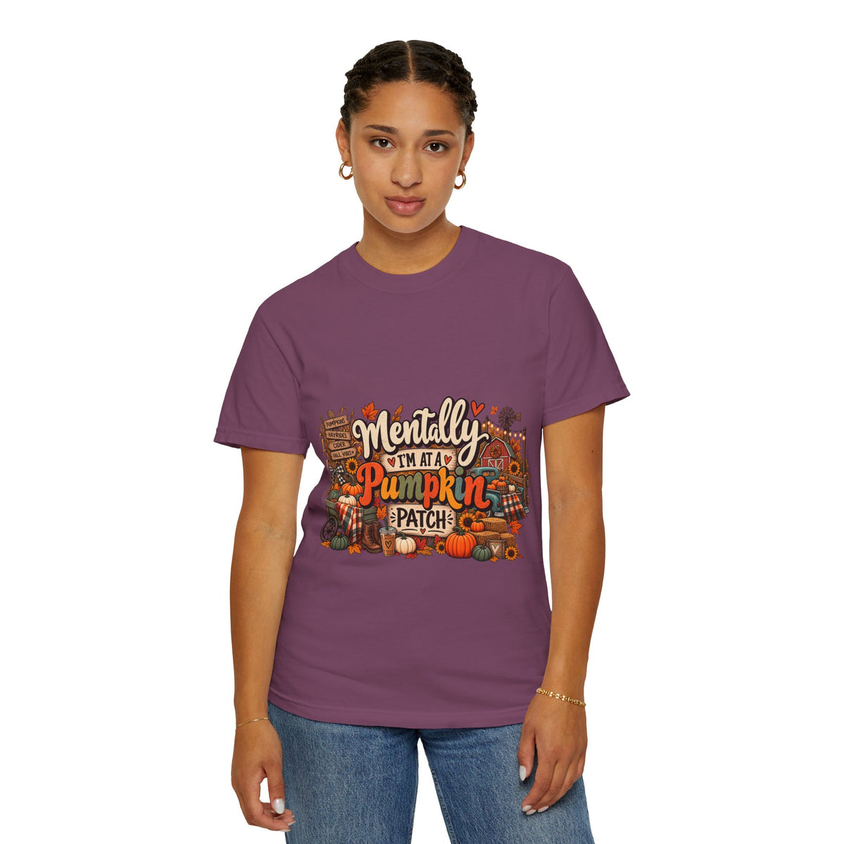 T-Shirt — "Mentally I’m at a Pumpkin Patch" Fall Graphic Tee