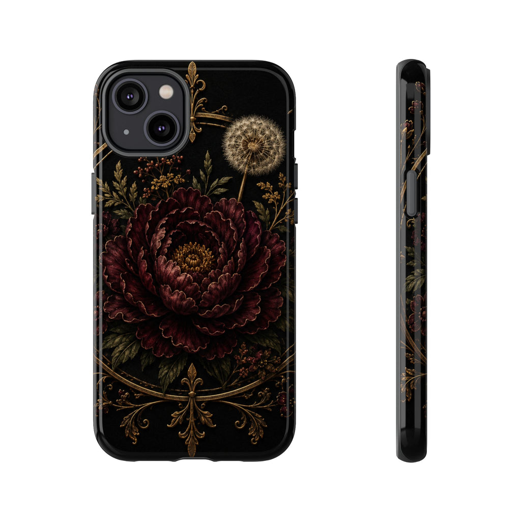 Midnight Garden Tough Case – Vintage Dark Floral Phone Case (Antique Dahlia & Dandelion)