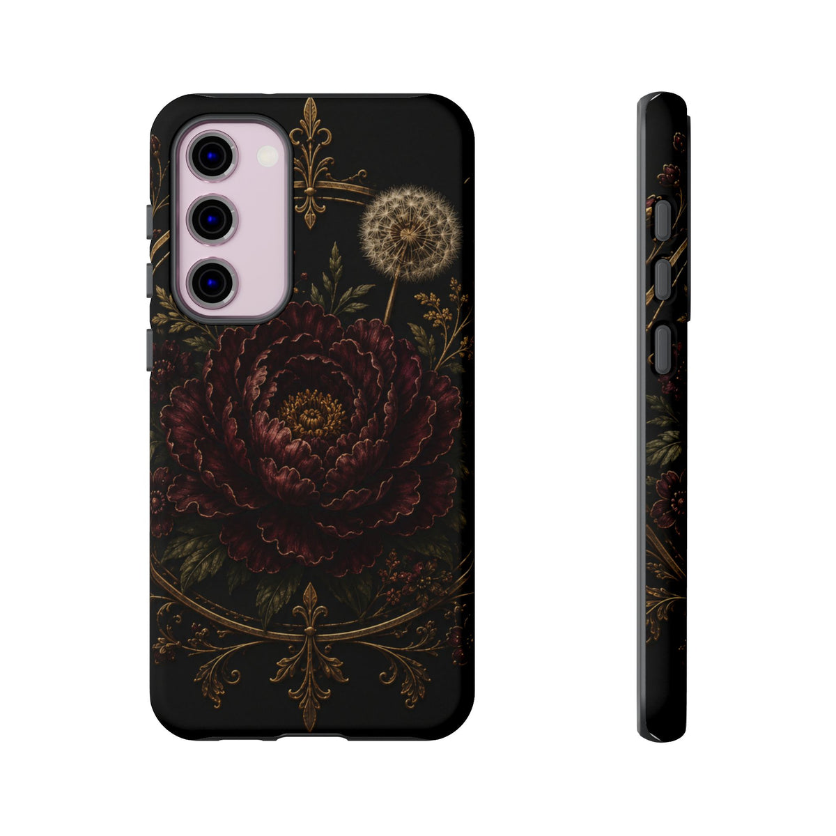 Midnight Garden Tough Case – Vintage Dark Floral Phone Case (Antique Dahlia & Dandelion)