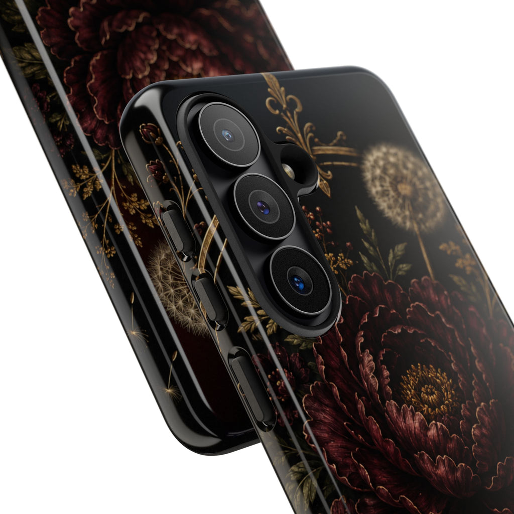 Midnight Garden Tough Case – Vintage Dark Floral Phone Case (Antique Dahlia & Dandelion)