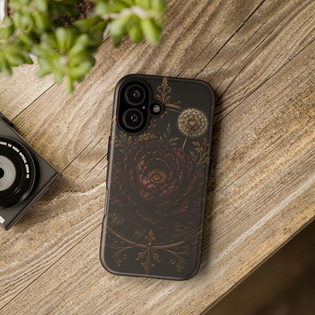 Midnight Garden Tough Case – Vintage Dark Floral Phone Case (Antique Dahlia & Dandelion)
