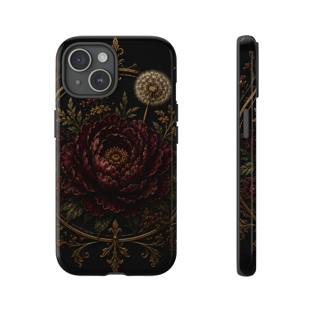 Midnight Garden Tough Case – Vintage Dark Floral Phone Case (Antique Dahlia & Dandelion)