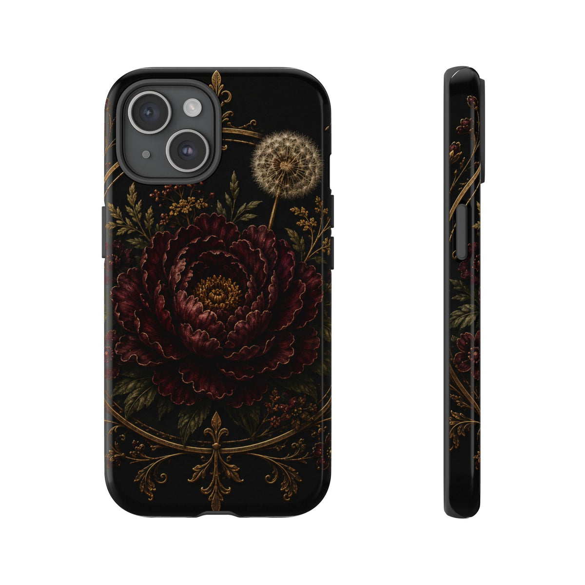 Midnight Garden Tough Case – Vintage Dark Floral Phone Case (Antique Dahlia & Dandelion)