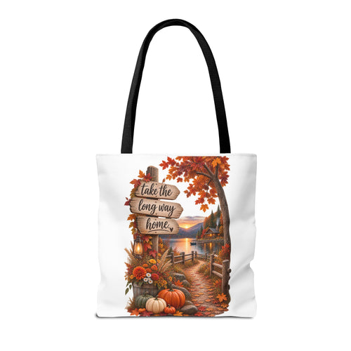 Autumn Harvest Tote Bag — "Take the Long Way Home" Fall Scenic Bag