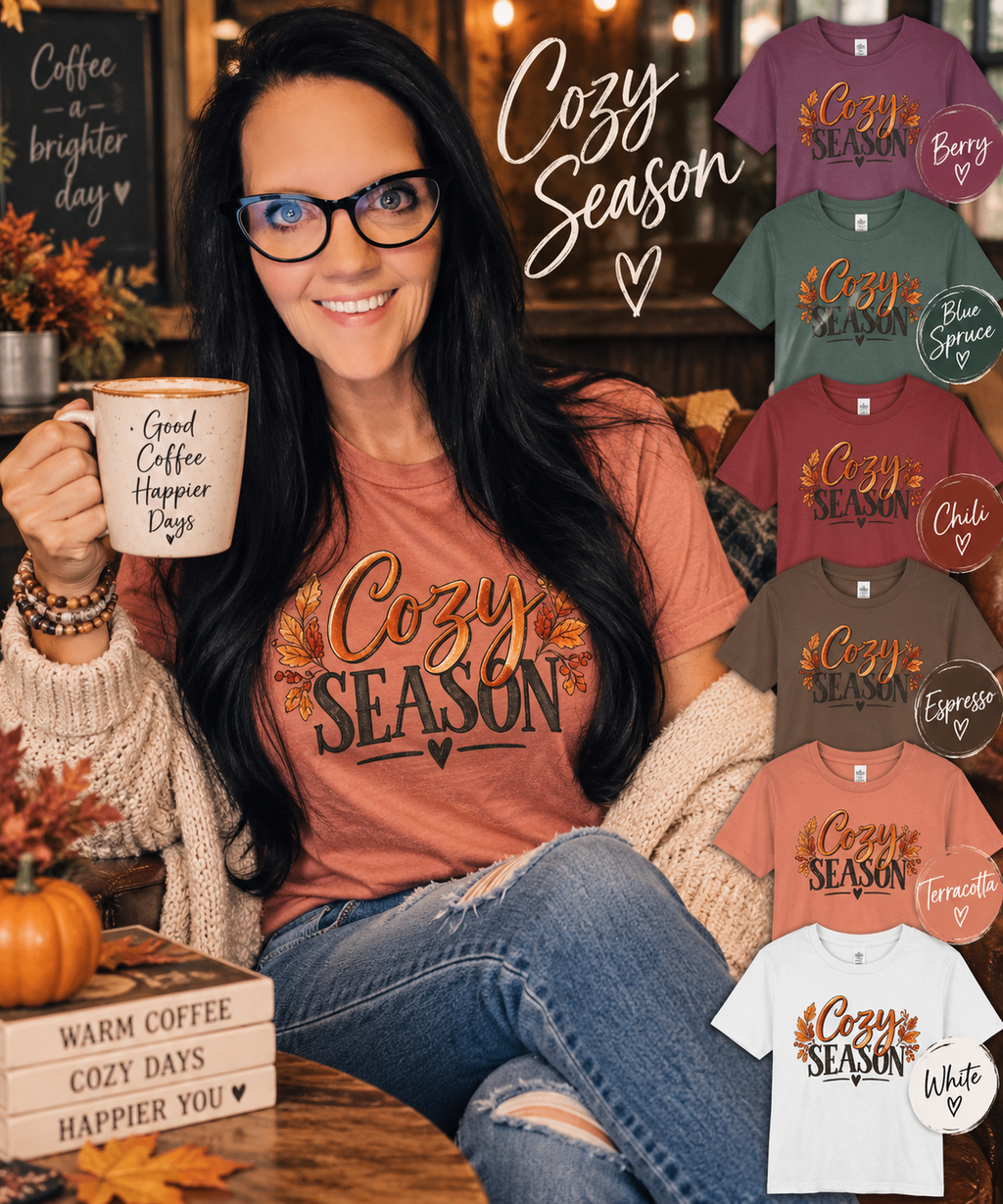 Cozy Season Tee — Autumn Leaves Fall Graphic T-Shirt