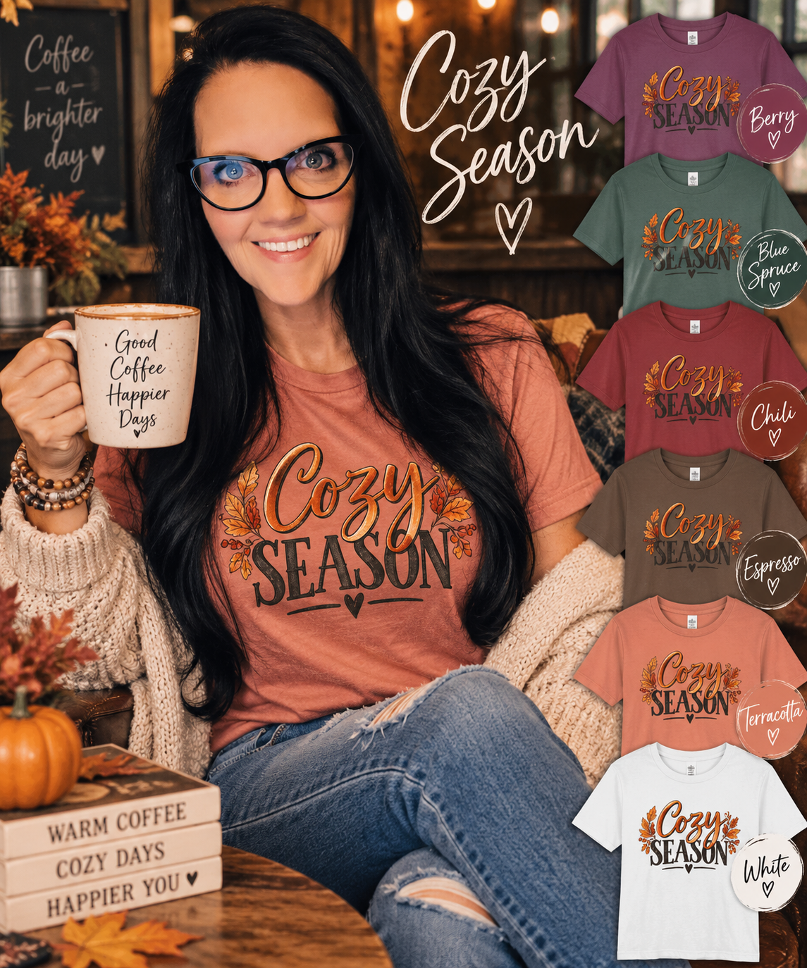 Cozy Season Tee — Autumn Leaves Fall Graphic T-Shirt