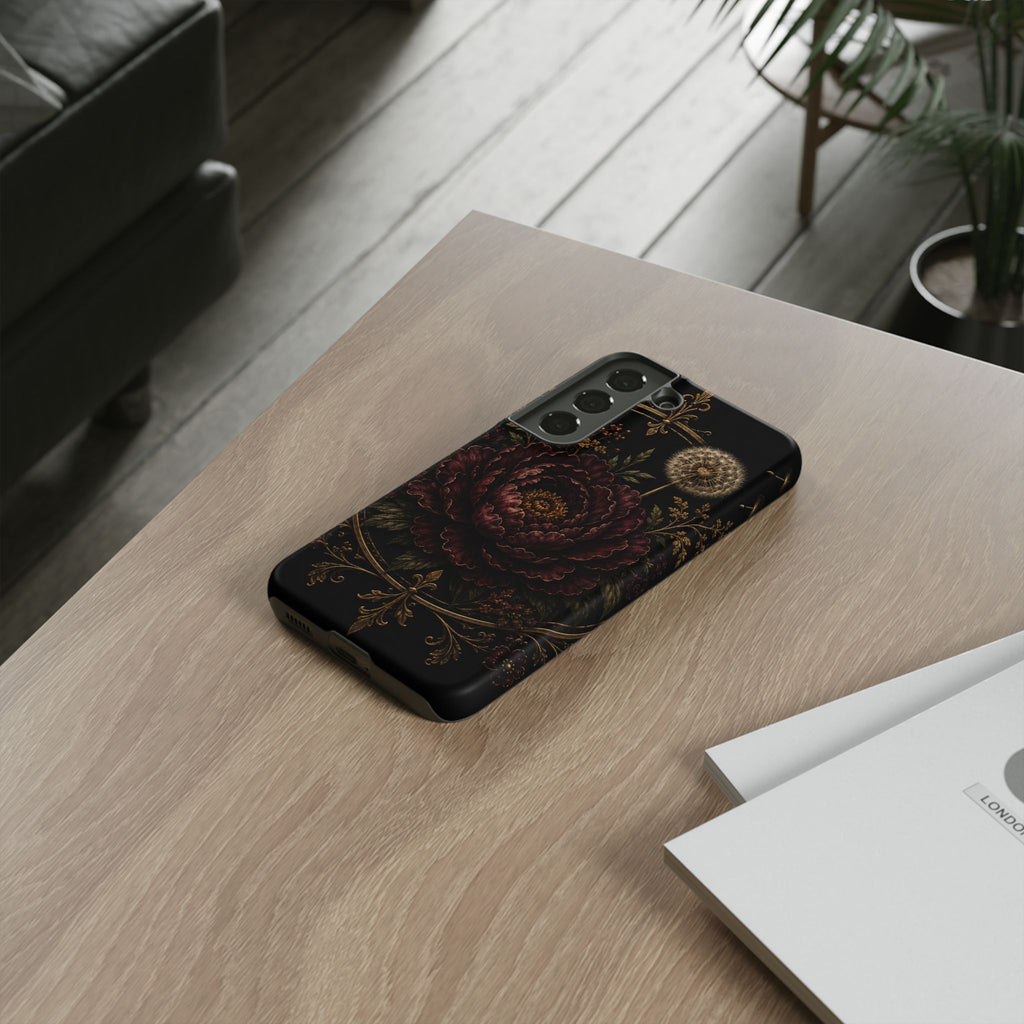 Midnight Garden Tough Case – Vintage Dark Floral Phone Case (Antique Dahlia & Dandelion)