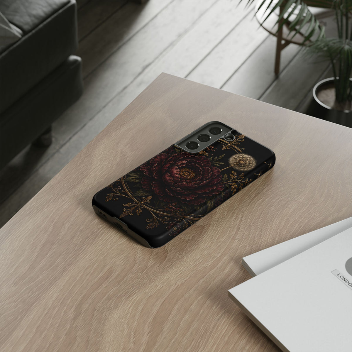 Midnight Garden Tough Case – Vintage Dark Floral Phone Case (Antique Dahlia & Dandelion)