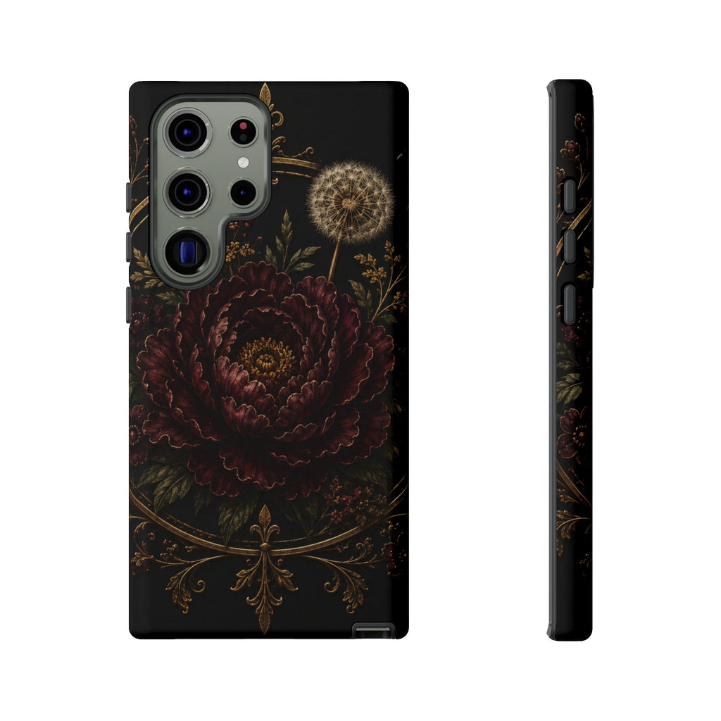 Midnight Garden Tough Case – Vintage Dark Floral Phone Case (Antique Dahlia & Dandelion)