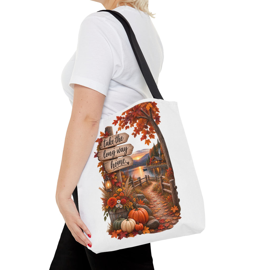 Autumn Harvest Tote Bag — "Take the Long Way Home" Fall Scenic Bag
