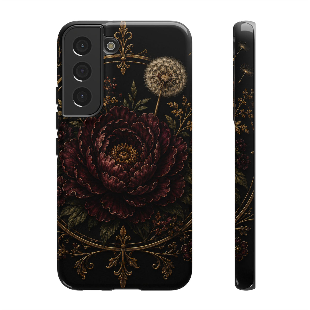 Midnight Garden Tough Case – Vintage Dark Floral Phone Case (Antique Dahlia & Dandelion)
