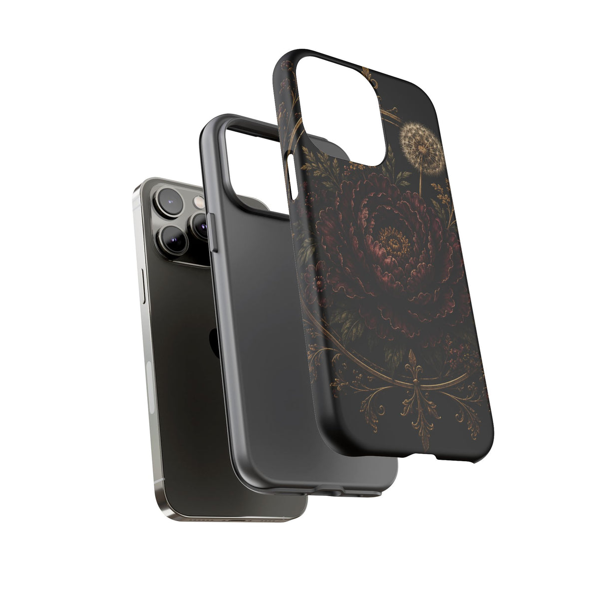 Midnight Garden Tough Case – Vintage Dark Floral Phone Case (Antique Dahlia & Dandelion)
