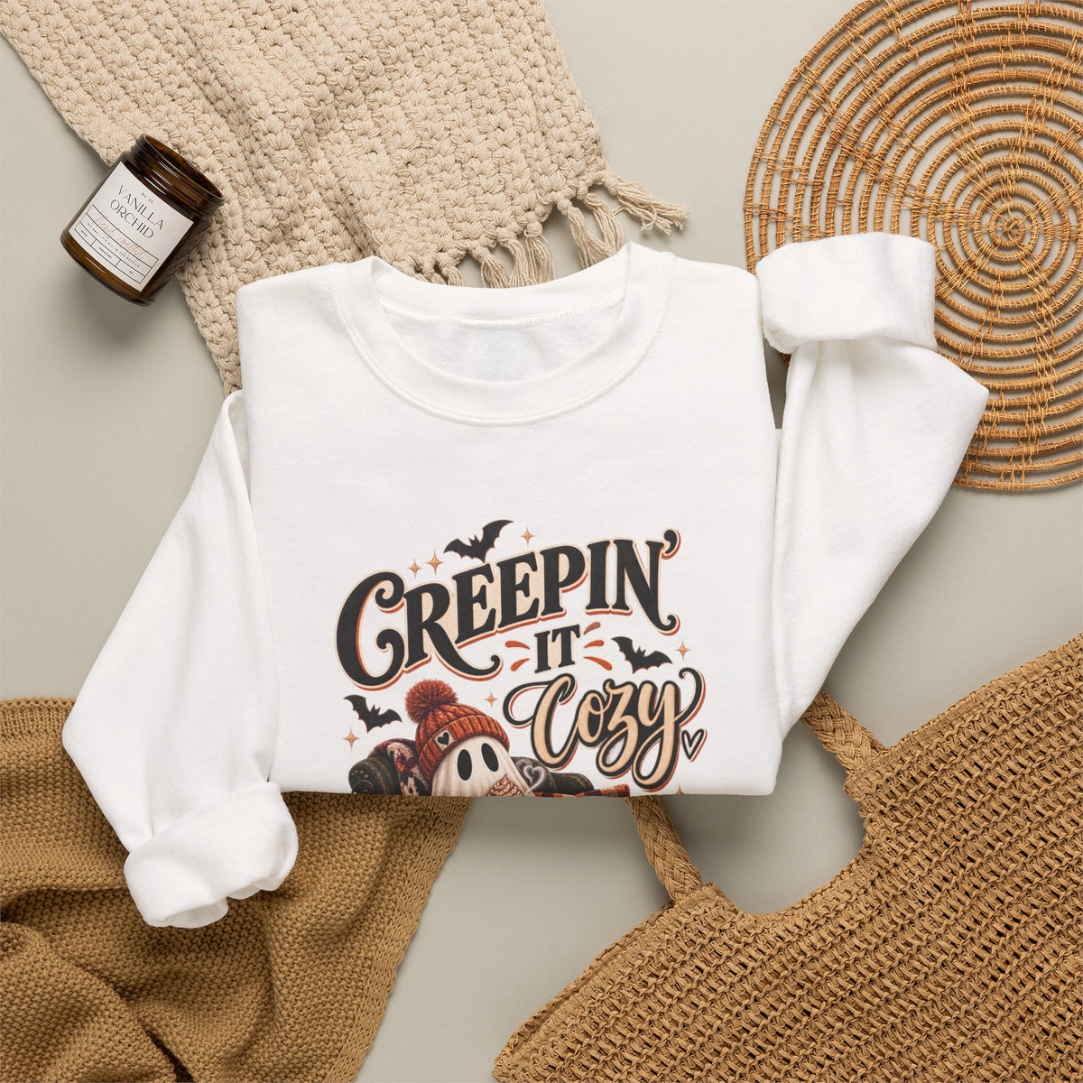 Halloween Crewneck Sweatshirt "Creepin' It's Cozy" — Spooky Cozy Autumn Pullover