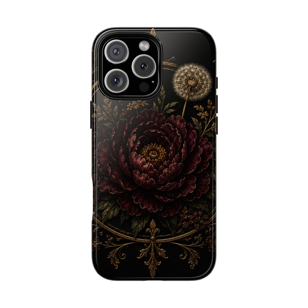Midnight Garden Tough Case – Vintage Dark Floral Phone Case (Antique Dahlia & Dandelion)