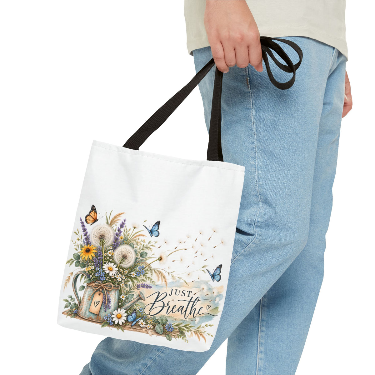 Just Breathe Floral Tote Bag — Butterfly Dandelion Garden AOP Tote