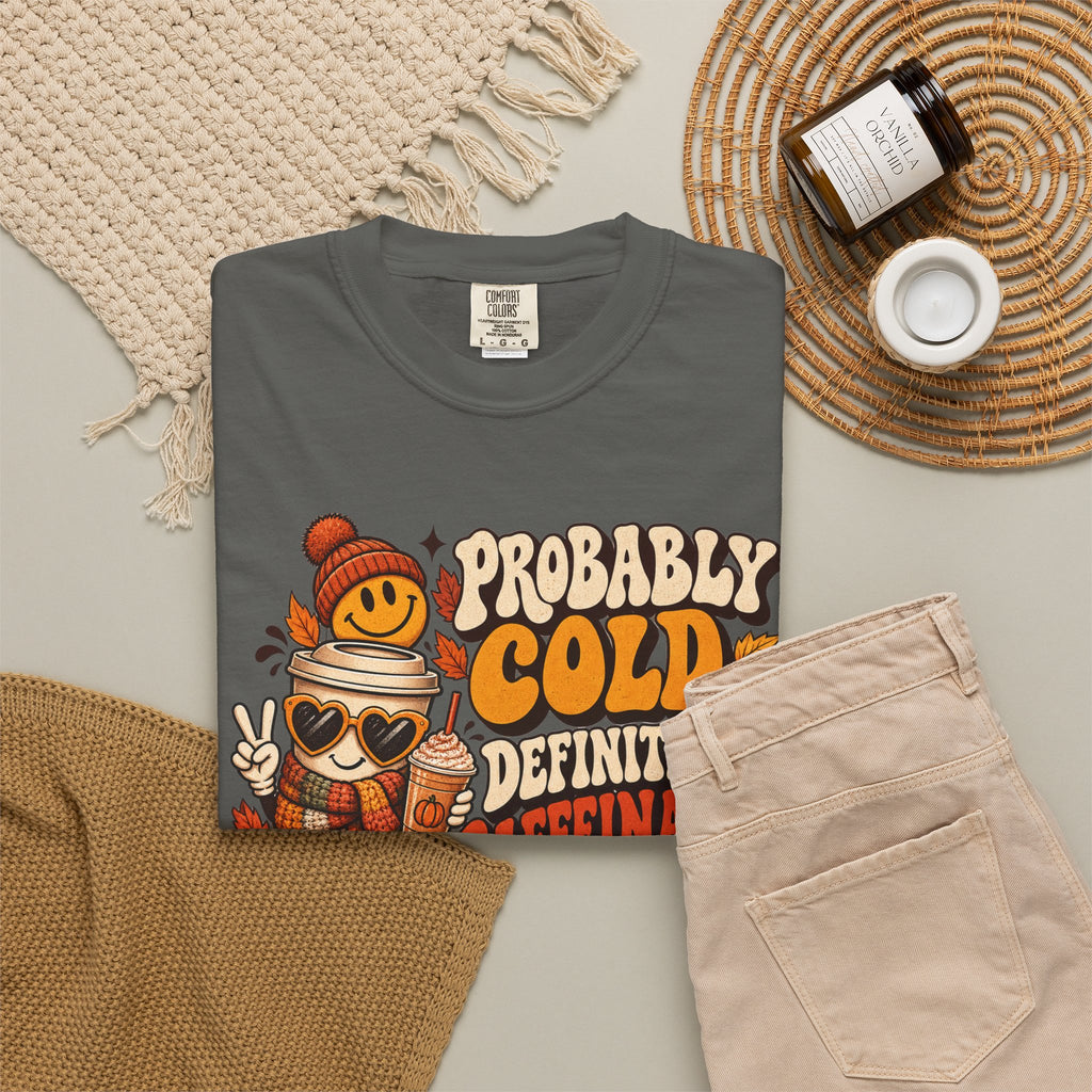 Fall Coffee Tee — "Probably Cold, Definitely Caffeinated, Emotionally Attached to Fall" T-Shirt