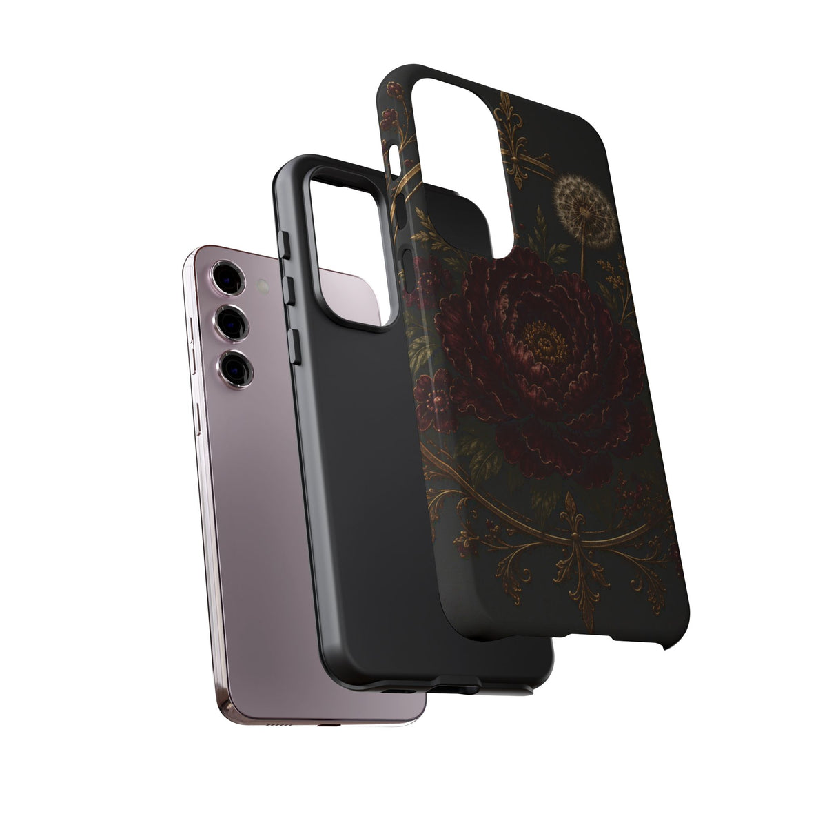 Midnight Garden Tough Case – Vintage Dark Floral Phone Case (Antique Dahlia & Dandelion)