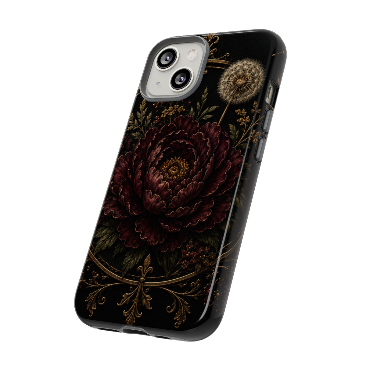 Midnight Garden Tough Case – Vintage Dark Floral Phone Case (Antique Dahlia & Dandelion)