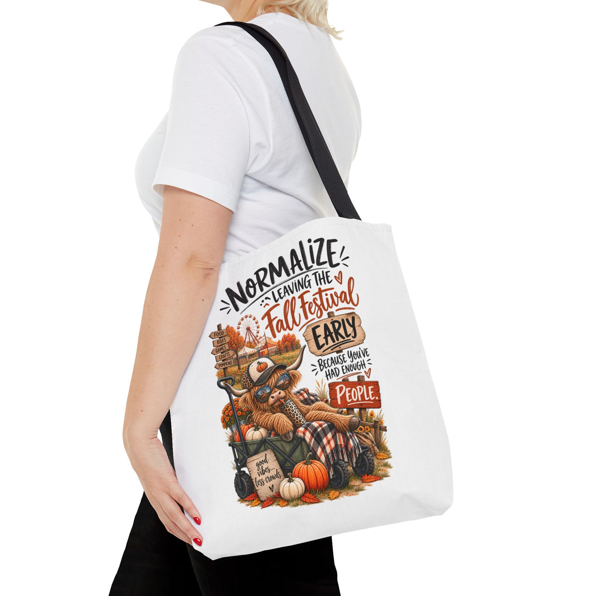 Fall Festival Tote Bag - "Normalize Leaving the Fall Festival Early" Autumn Pumpkin Market Shopper