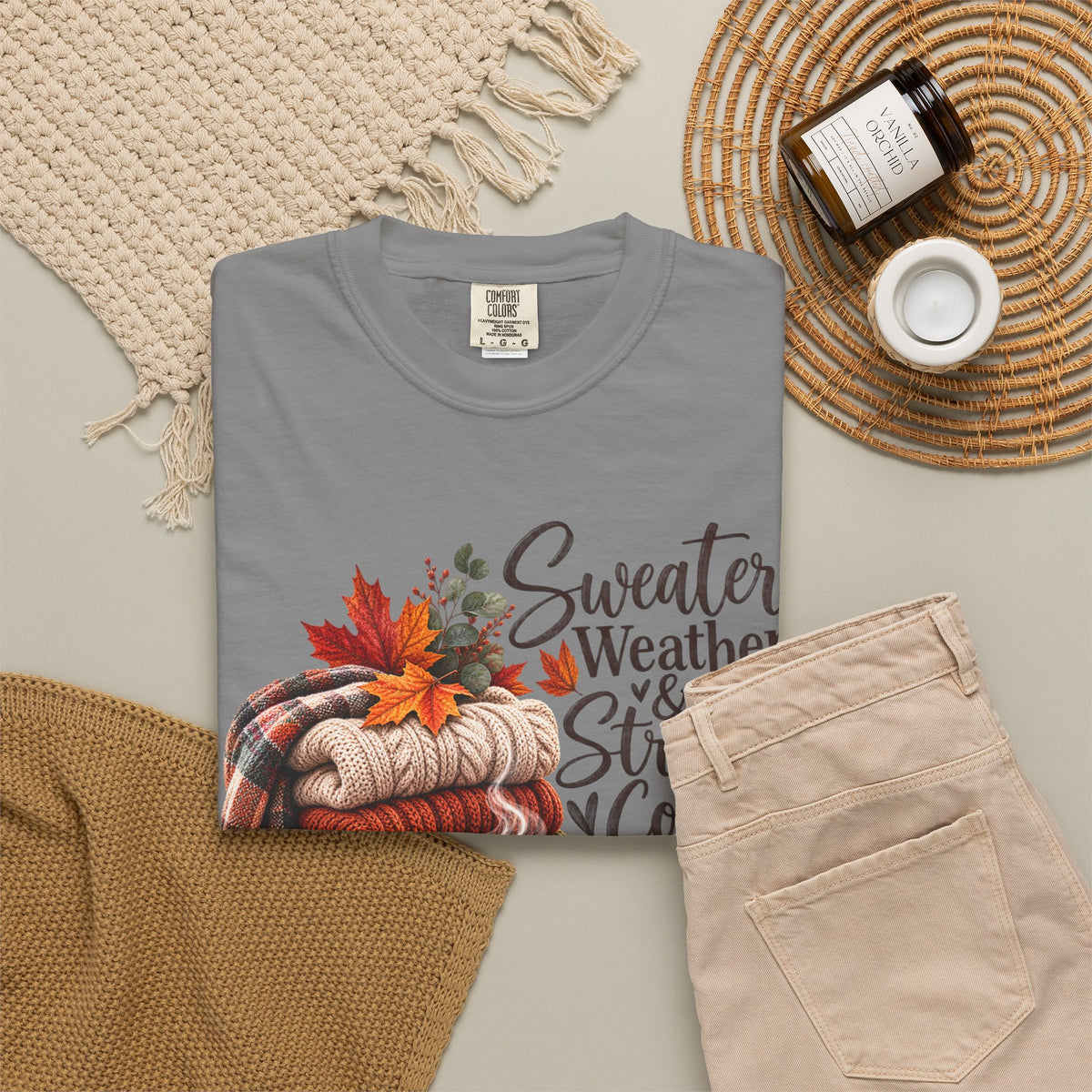 Sweater Weather & Strong Coffee T-Shirt — Cozy Fall Plaid Coffee Graphic Tee