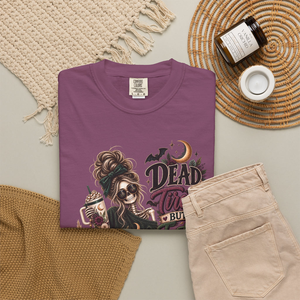 Halloween Skull Witch T-Shirt — "Dead Tired But Still Cute" Graphic Tee