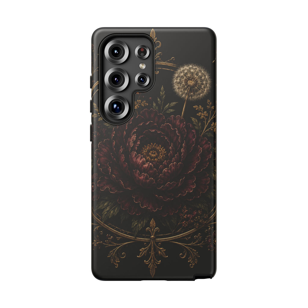 Midnight Garden Tough Case – Vintage Dark Floral Phone Case (Antique Dahlia & Dandelion)