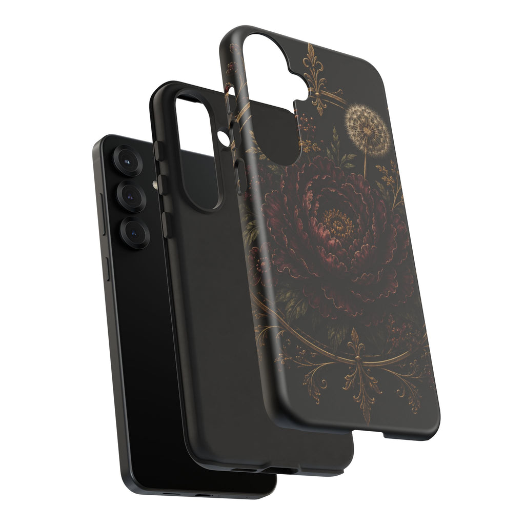 Midnight Garden Tough Case – Vintage Dark Floral Phone Case (Antique Dahlia & Dandelion)