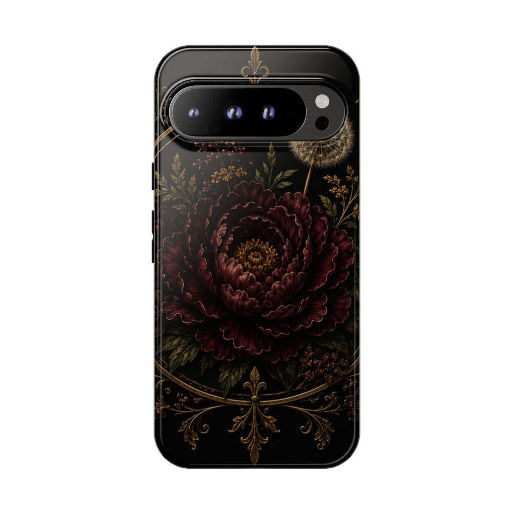 Midnight Garden Tough Case – Vintage Dark Floral Phone Case (Antique Dahlia & Dandelion)