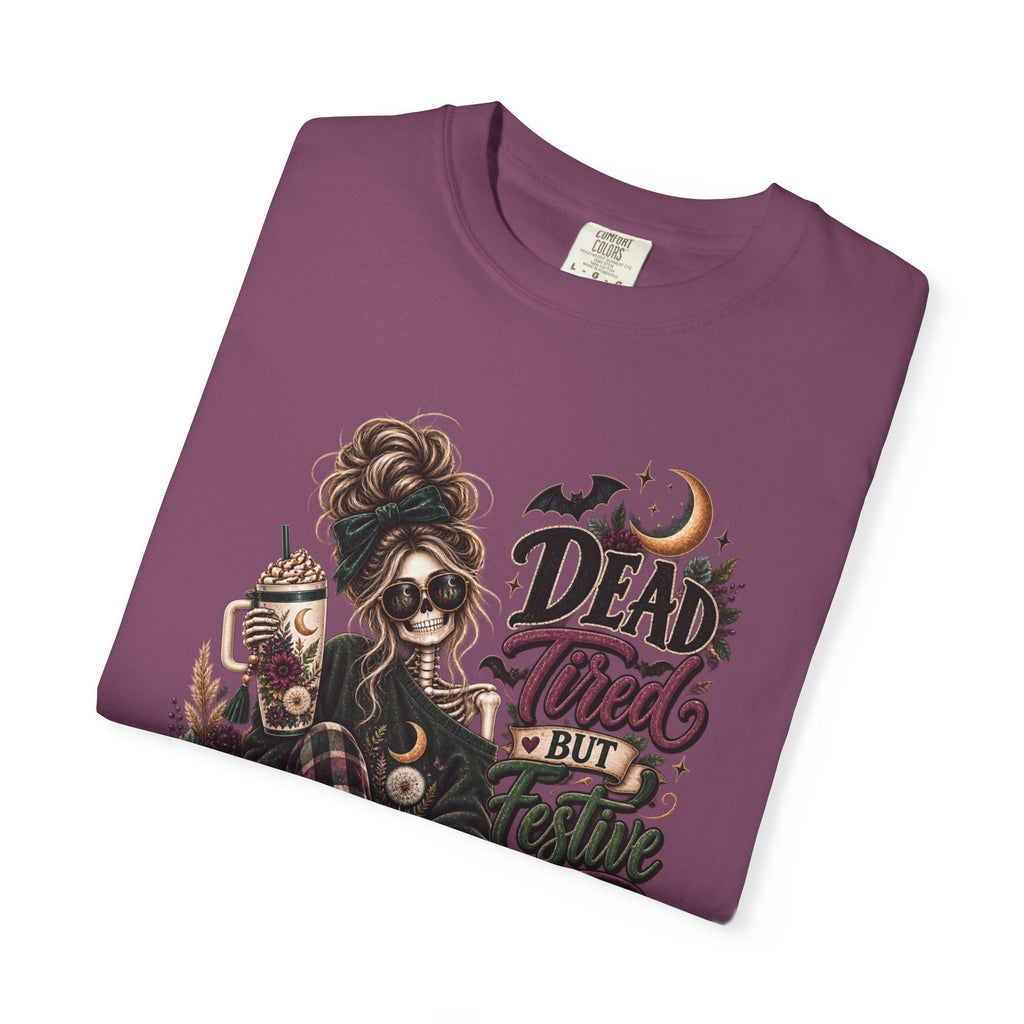 Halloween Skull Witch T-Shirt — "Dead Tired But Still Cute" Graphic Tee