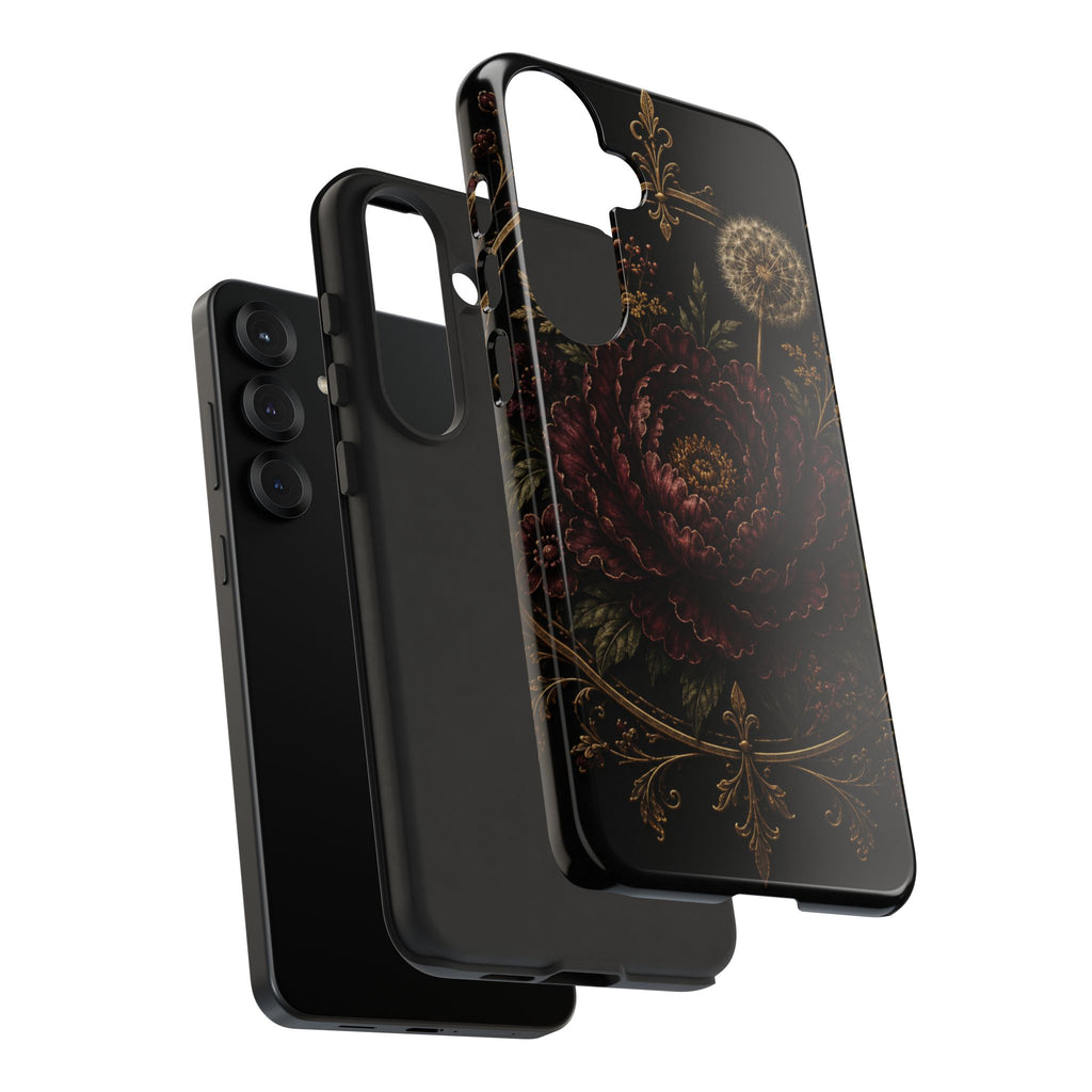 Midnight Garden Tough Case – Vintage Dark Floral Phone Case (Antique Dahlia & Dandelion)