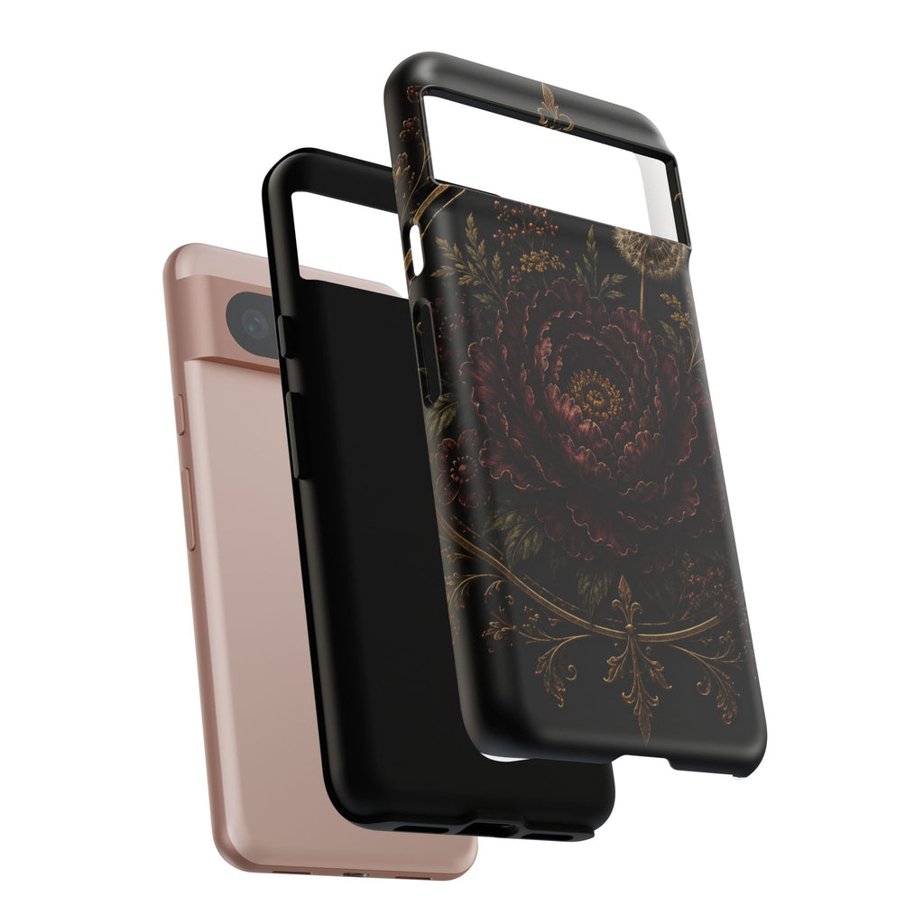 Midnight Garden Tough Case – Vintage Dark Floral Phone Case (Antique Dahlia & Dandelion)