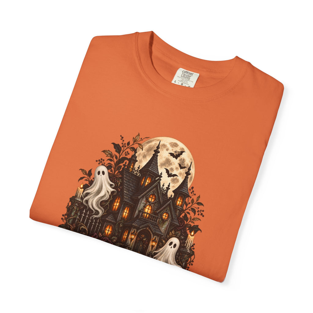 Halloween Haunted House T-Shirt — Spooky Ghosts & Pumpkins Tee