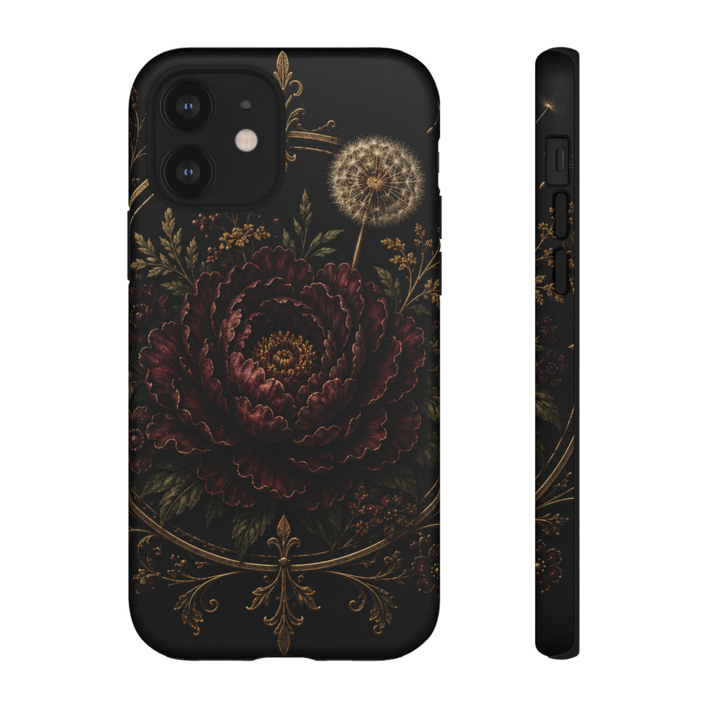 Midnight Garden Tough Case – Vintage Dark Floral Phone Case (Antique Dahlia & Dandelion)