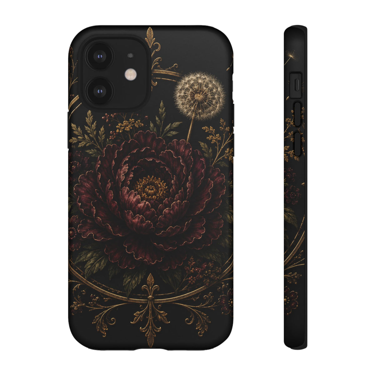 Midnight Garden Tough Case – Vintage Dark Floral Phone Case (Antique Dahlia & Dandelion)