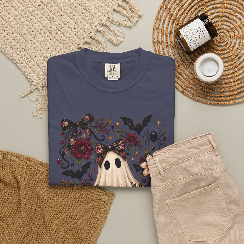 Vintage Floral Ghost T-Shirt — Cute Spooky Halloween Tee