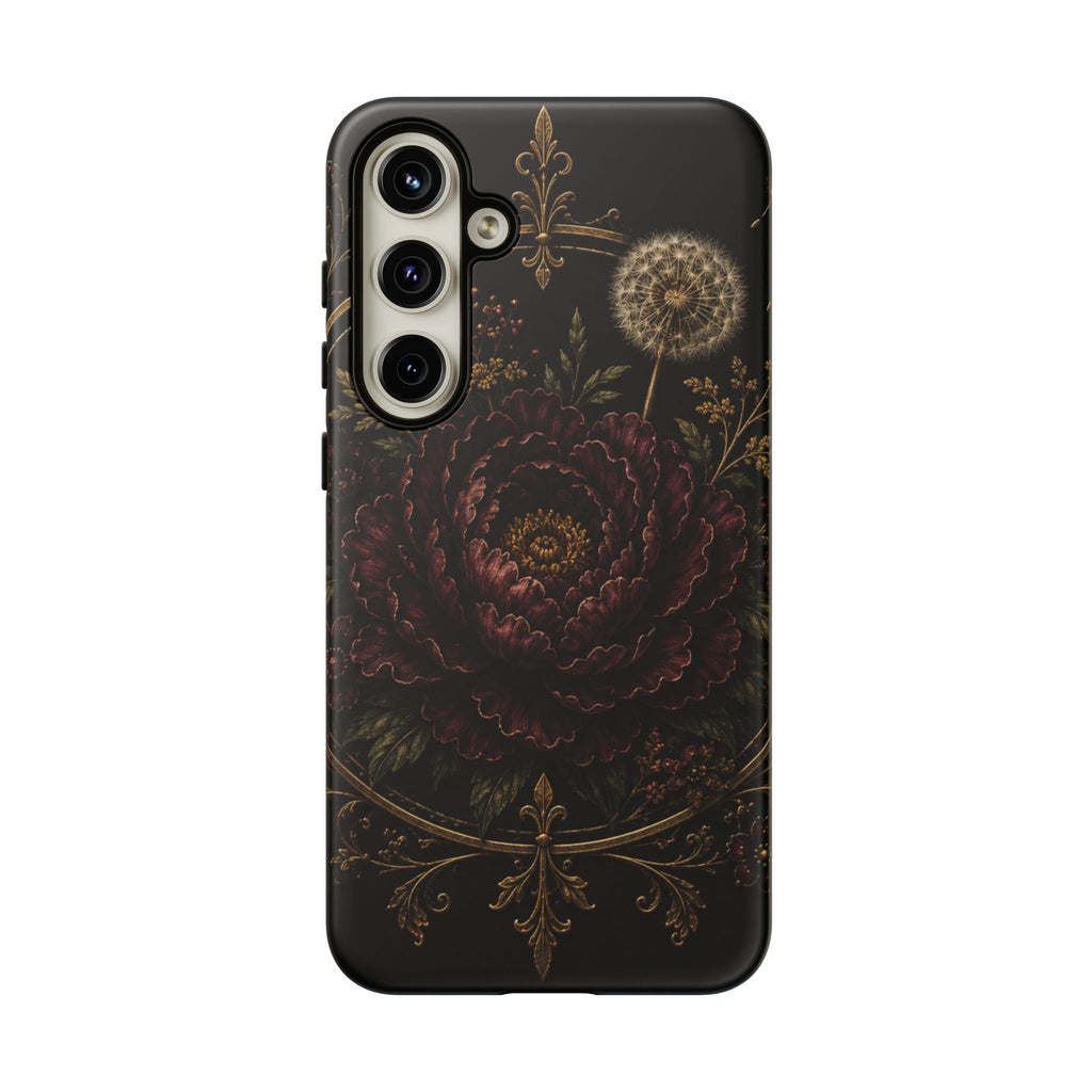 Midnight Garden Tough Case – Vintage Dark Floral Phone Case (Antique Dahlia & Dandelion)
