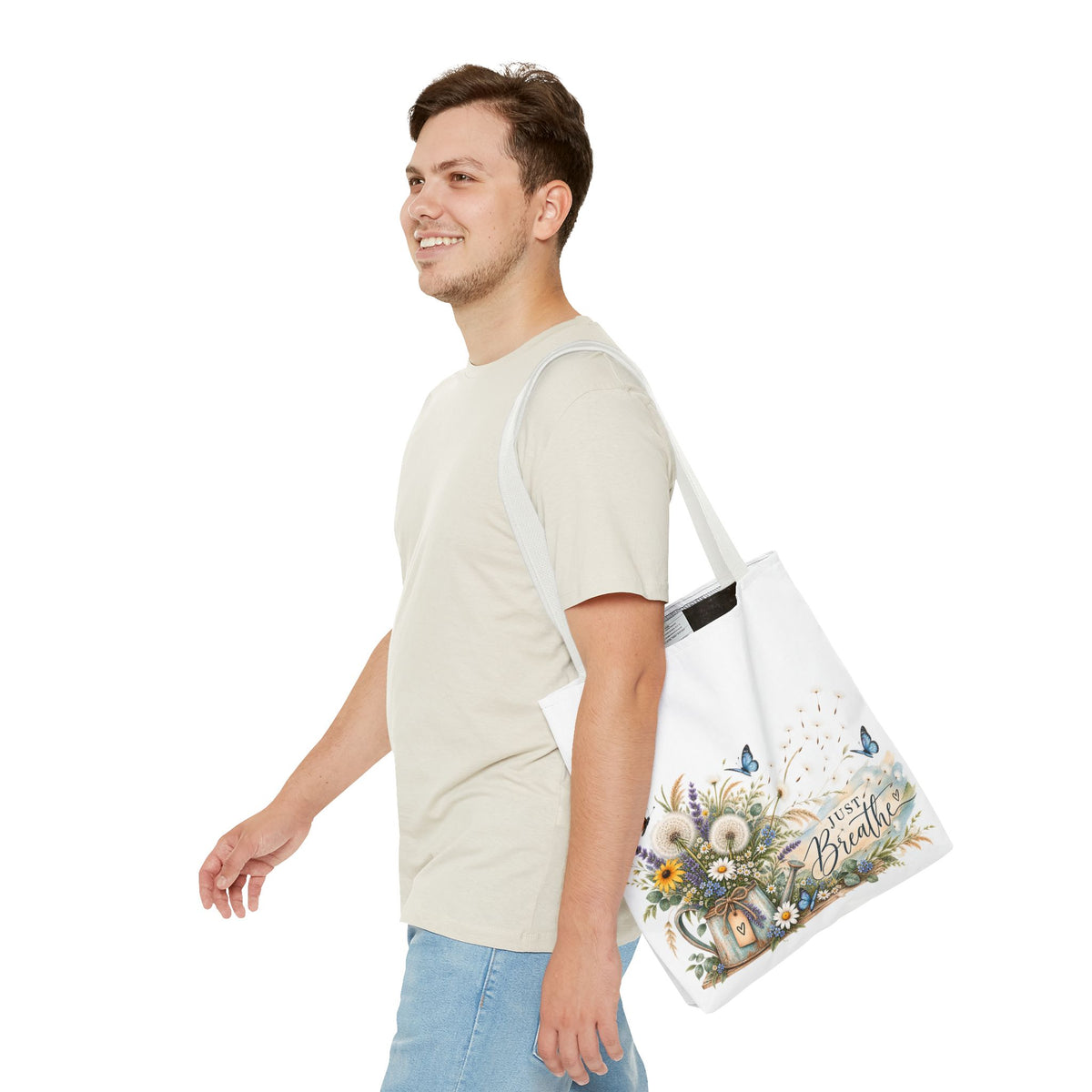 Just Breathe Floral Tote Bag — Butterfly Dandelion Garden AOP Tote