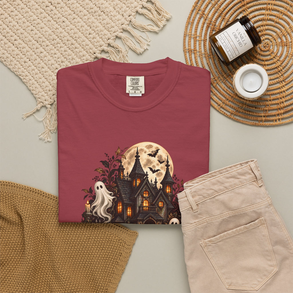 Halloween Haunted House T-Shirt — Spooky Ghosts & Pumpkins Tee