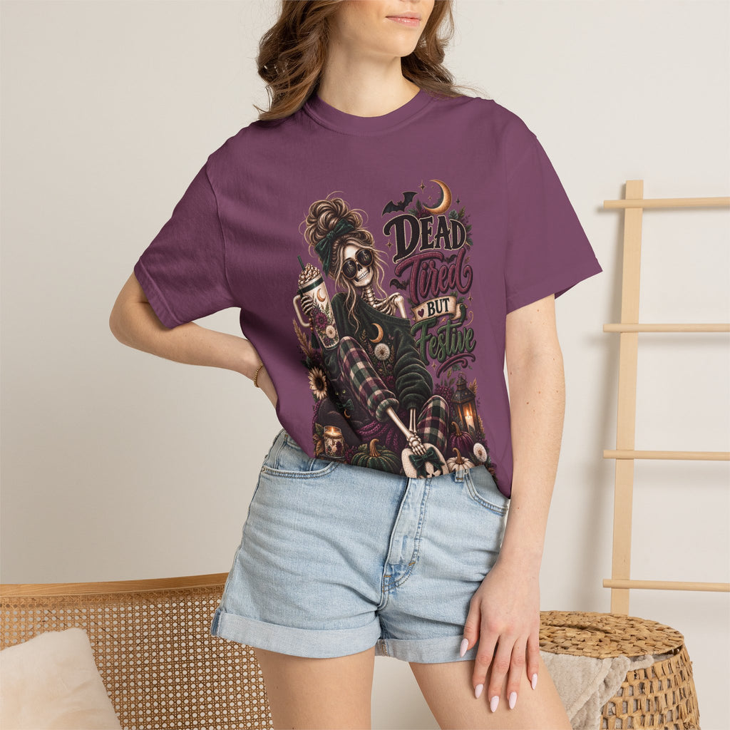 Halloween Skull Witch T-Shirt — "Dead Tired But Still Cute" Graphic Tee