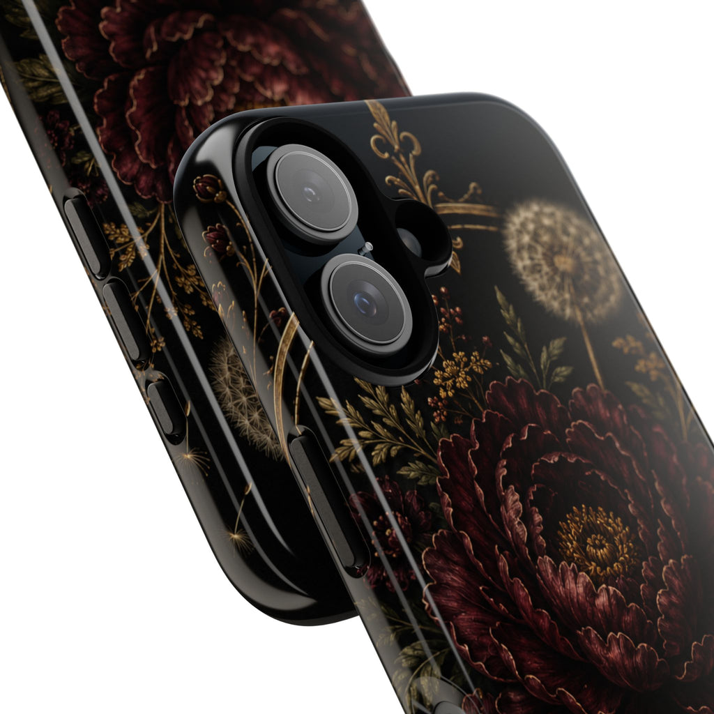 Midnight Garden Tough Case – Vintage Dark Floral Phone Case (Antique Dahlia & Dandelion)